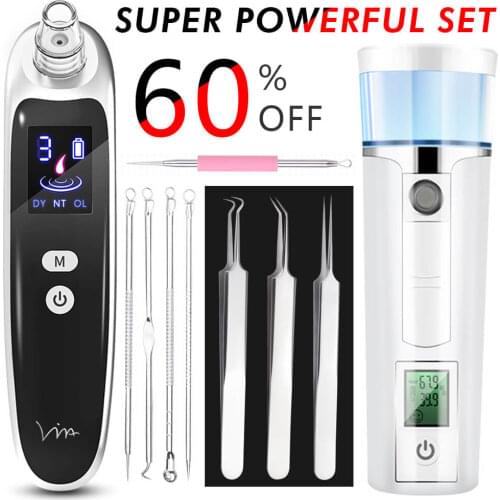 Blackhead Remover Face Vacuum Suction Pore Acne Dirt Comedo Needle Tweezer Extractor Nose Skin Cleaner Massager Facial Steamer