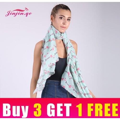 Jinjin.QC Brand Fashion Soft Women Flamingo Print Scarf Butterfly Echarpe Foulard Femme Spider Scarves Dinosaurs Bandana Jilbab