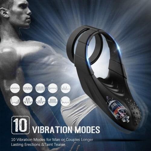 10 Modes vibrating penis cock cage ring USB charging silicone Delayed ejaculation Vibration cockring Adult sex toys for men shop