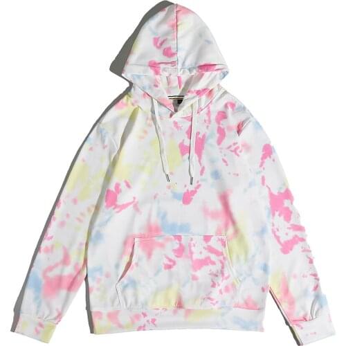 Colorful Fashion Womens Hoodies With White Drawstring And Regular Sleeves Self Fabric Cuff New Tie Dyed Pullover Sweatshirts