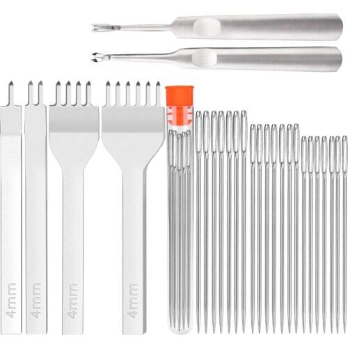 LMDZ Leather Craft Kit Stainless Steel Hole Punch 1/2/4/6 Prongs Simple Leather Groover Stitching Needles for Handmaking Works