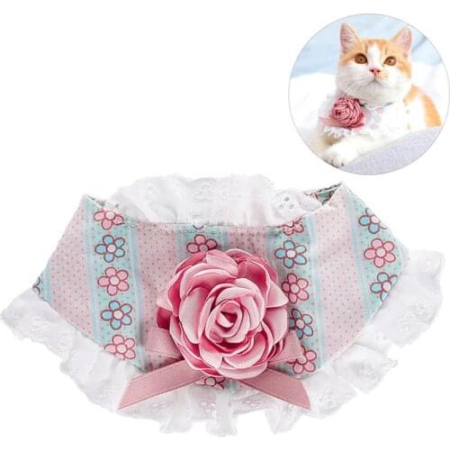 Cute Floral Pet Dog Cat Lace Scarf Collar Adjustable Puppy Decoration Bandana Pet Cat Tie Collar Dress-Up Pet Bibs
