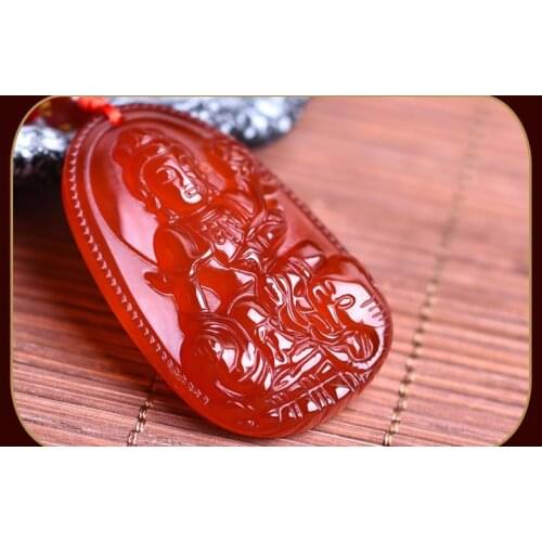 A new spot new natural ice Red Agate Pendant Zodiac snake "Samantabhadra Buddha