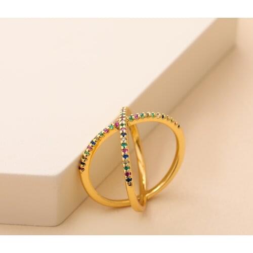 Wholesale Europe 18 Gold K Cz Rings Band Rainbow Rhinestone Wedding Rings Women New Trendy Jewelry Accessories Gift Dropshipping