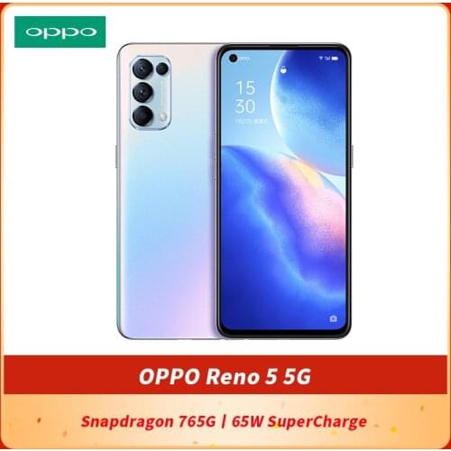 Original OPPO Reno 5 5G SmartPhone 6.43 inch Snapdragon 765G Octa Core in screen 65W SuperCharge 64MP Camera Google Play