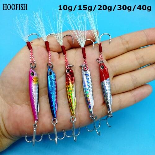 HOOFISH 10PCS/LOT Metal Jig Fishing Lure 10g/15g/20g/30g/40g Double Hook Artificial Metal Lures Jigbait Fishing Tackle
