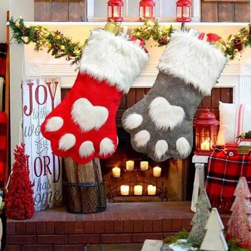 Christmas Stockings Long-haired Dog Claw Christmas Socks Gift Bag Christmas Tree Ornaments Decorations for Home