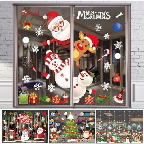 Window PVC Stickers Christmas Decorations For Home Wall Glass Living Room Stickers New Year Home Decals Decor