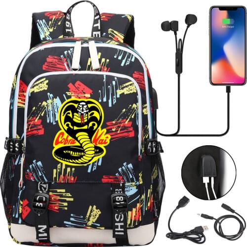 Cobra Kai Backpack Women Men Multifunction USB Charging Laptop Backpack School Travel Bags for Boys Girls