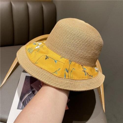 2021 Japanese Stitching Straw Hat Curling Folding Sunscreen Beach Bucket Hats Summer Basin Hat Girl Floppy Hat