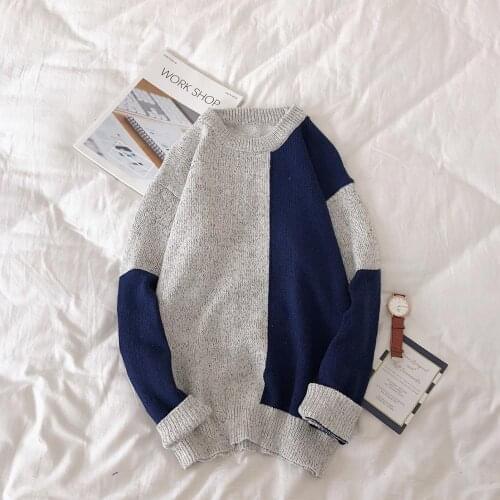 Men Clothes Autumn winter wind hit color Spliced knitted Sweater Male O-Neck youth Casual loose korean student pullover trendy