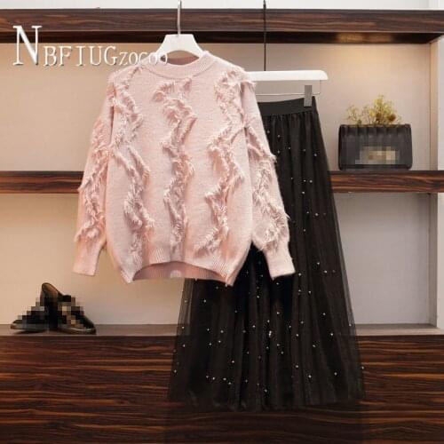 Tassel Sweater And Pleated Skirt Women Sets Sweet Female Sets