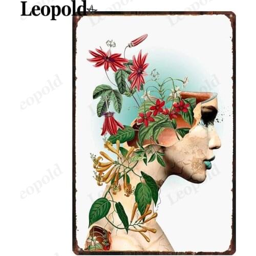 Vintage Poster Girl Metal Tin Plate Plaque Plant Flower Bar Club Home Wall Decoration 20X30Cm