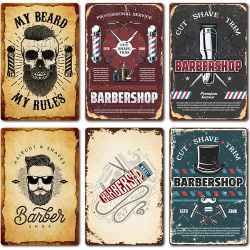 Barber Shop Vintage Poster Shave & Haircut Metal Tin Signs Bar Pub Home Decor Wall Plates Art Painting 20x30cm