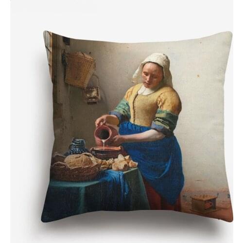 World Famous Oil Painting Johannes Vermeer Girl With A Pearl Earring The Milkmaid Oil Painting Da Vinci Picasso Cushion Covers