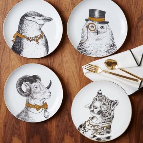 High Grade 8 Inches Royal Noble Animal Series Ceramic Dinner Plates High-quality Bone China White Platos De Porcelana Tableware