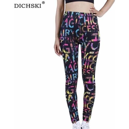 DICHSKI Women High Waist Leggings Fitness Ladies Sexy Gym Sports Workout Push Up Female Pants Colored Graffiti Letters Bottom