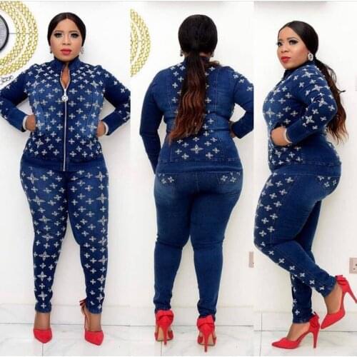 HOUSEOFSD Sexy Women Denim 3 Piece Set Outfit Women Bra Top + Coat + Pencil Pants Fashion Diamond Womens Tracksuit Clothes Sets