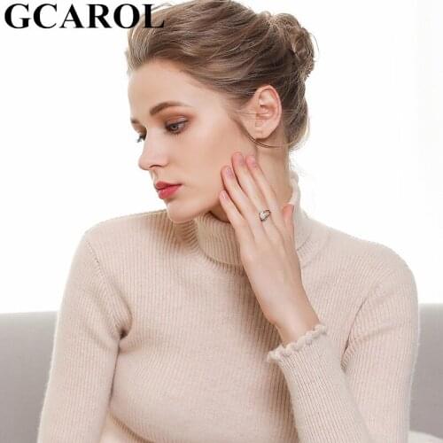GCAROL Women Cashmere Turtleneck Slim Sweater 30% Wool Daily Tight Fit Jumper Warm Stretch Ruffles Sleeve Elegant Knit Pullover