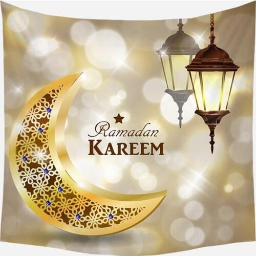 2021 Eid Mubarak Ramadan Festival Tapestry Moon Lantern Palace Pattern Decoration for Living Room Bedroom Outfit Muslim Party