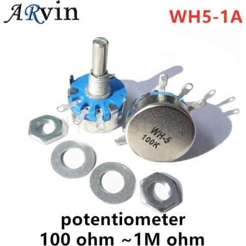 5PCS WH5-1A Carbon Potentiometer 100R 470R 1K 2K 4.7K 10K 22K 47K 100K 220K 470K 1M 3-Terminals Round Shaft Rotary Taper