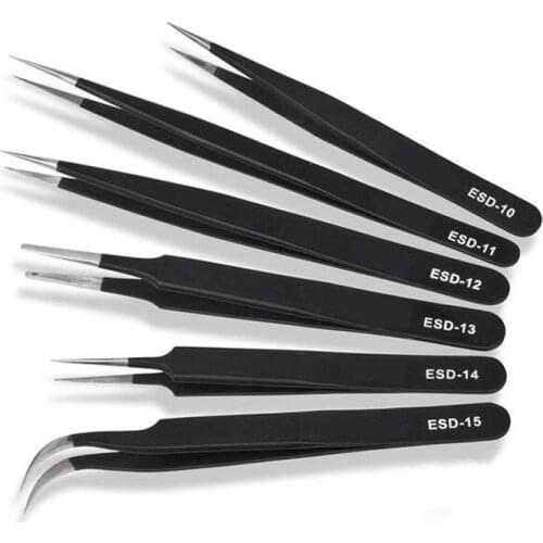 6PC/set Precision Anti Static Tweezers Stainless Steel Tweezers Set for BGA Work Repair Tool ESD-10,11,12,13,14,15