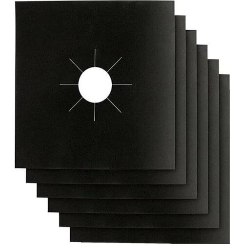 6x Reusable Non-Stick Black Gas Range Stove Top Burner Covers Protector Liner