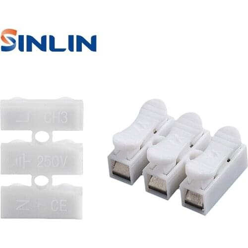 Free Shipping 100pcs CH-3 Spring Wire Quick Connector Splice With No Welding No Screws Cable Clamp Terminal 3 Way Fit Led Strip