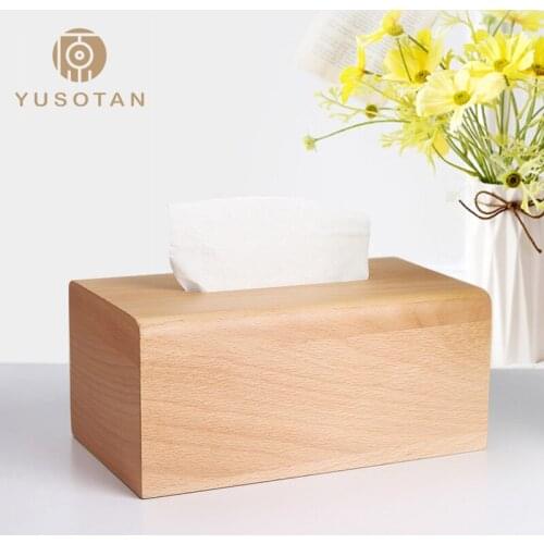 YUSOTAN wooden tissue canister rectangle shape 22*10*14CM smooth without burr comfortable touch household wood tissue holder box