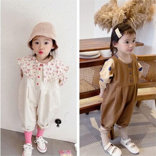 Kids Jumpsuits Spring Autumn New Baby Boys Girls Sleeveless Solid Korean Bodysuits 2-7 Y Childrens Overalls Toddler One-pieces