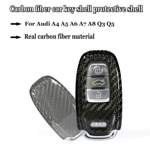 For Audi A4 A5 A6 A7 A8 Q3 Q5 Real Carbon Fiber Car Smart Remote Key Shell Cover Fob Holder Auto Key Protective Case Accessories