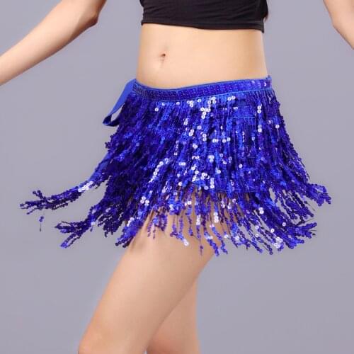 Belly Dance Latin Sequin Waistband 4-layer Fringe Skirt Sexy Party Costume Tassel Temptation Stage Performance Sets 12 Colors
