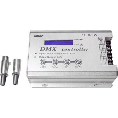 DMX301with LCD screen dmx 512 decoder,DC12-24V input RGB/RGBW constant voltage decoder;,output 3 /4channel,8A/ch