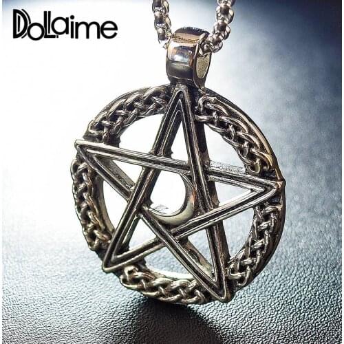 Dolaime Hot Sale New Design Islam Silver Color Jewelry Moon Star Shape Belief Pendant Women Casual Stainless Steel Necklaces