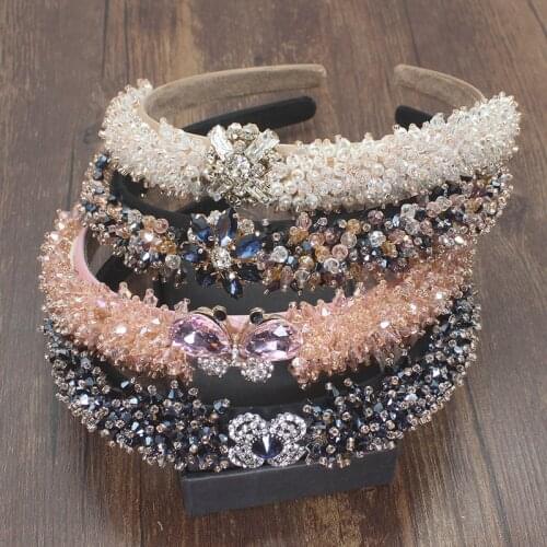 Elegant handmade personality hairband Baroque luxury colorful crystal rhinestone flower hair band party wedding hair accessories