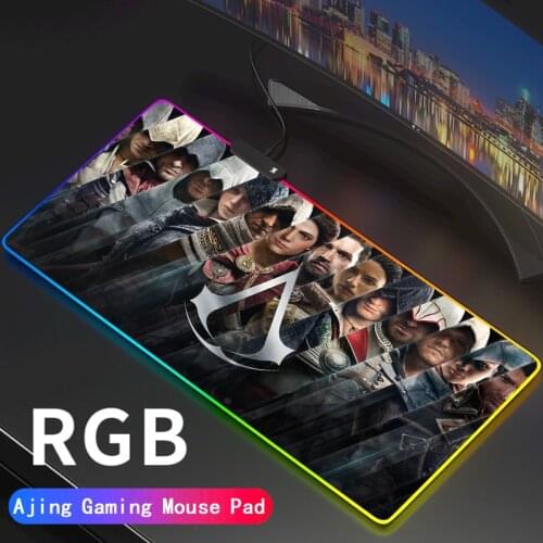 Anime Assassins Creed Gaming Computer Mousepad RGB Large Mouse Pad Gamer XXL PC Desk Play Mat with LED Backlit DIY Carpet