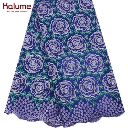 Kalume Fashion Nigerian Swiss Voile Lace Fabric Embroidery African Cotton Lace Fabric With Stones For Daily Dress Party F1974