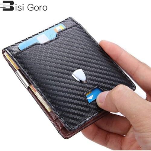 BISI GORO Men Fashion Carbon Fiber Card Holder 2021 Multifunctional Wallet Women Protector PU Leather Purse RFID Blocking Case
