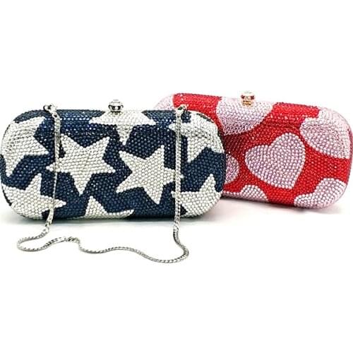 Bridal wedding party purses women evening party heart diamonds stars heart full crystal clutches purses