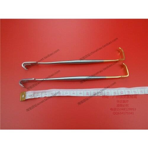 2PC Medical orthopedic instrument stainless steel Double head skin retractor Abdomen hook gold handle pointed round head pet vet