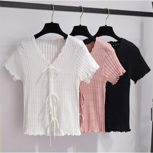 Fashion Women Casual solid V-Neck short Sleeves Sweater Blouse Tops Vetement Femme Top Summer Топик Женский 2021