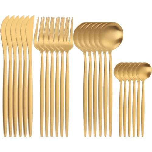 24Pcs Gold Cutlery Set Stainless Steel Matte Dinnerware Sets Knife Fork Spoon SilverwareTableware Set Kitchen Flatware Tableware