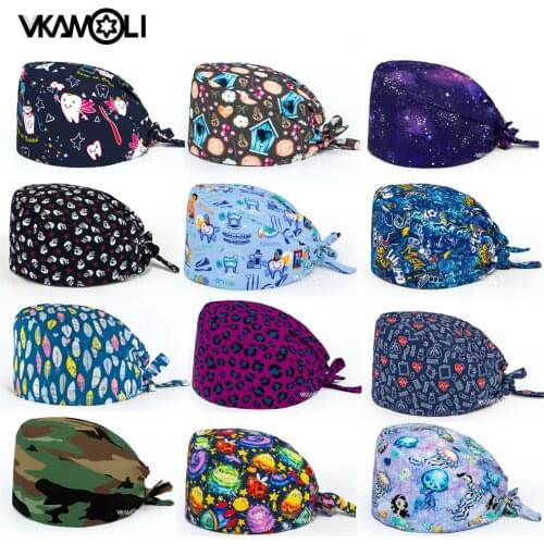 New Arrival High Quality scrubs caps lab work hats adjustable Elastic Section Caps Scrubs hats men Women Hats Pet grooming hats