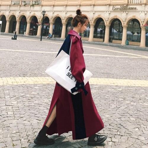 Autumn New Trench Coat 2021 Coat Female Plus Long Loose High-End Fabric Straight Double-Breasted Contrast Color Fashion