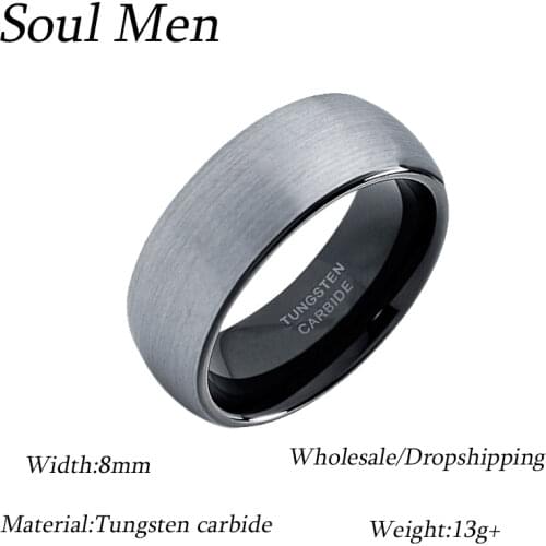 Wholesale Unisex Black Tungsten Wedding Band Ring 8mm for Men Women Comfort Fit Domed Round Brushed Finished TU072R
