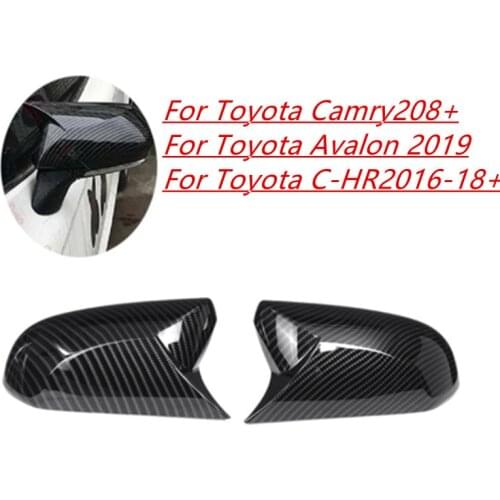 A Pair Horn Style Carbon Fiber Style Rear View Side Mirror Cover Caps Fit For Toyota Camry 2018+ Avalon 2019 C-HR 2016-2018