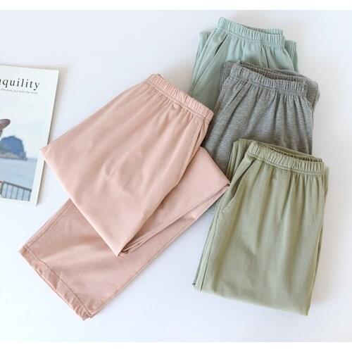 Pajama Pants Mens Summer Cotton Trousers Spring and Autumn Thin Home Trousers Long Loose C Solid Color Couple Home Trousers