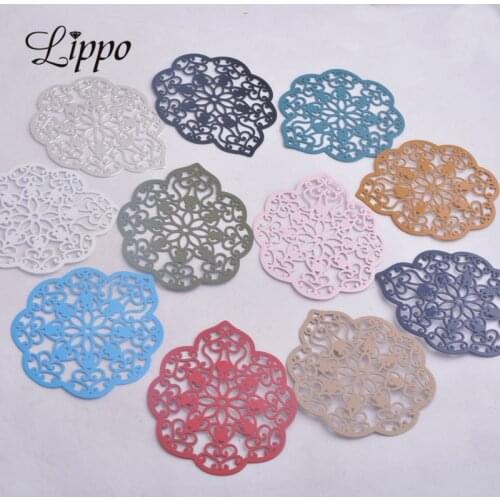 30pcs AA2606 43mm*50mm Painted Flower Charms Black Silver Color Flowers Pendant