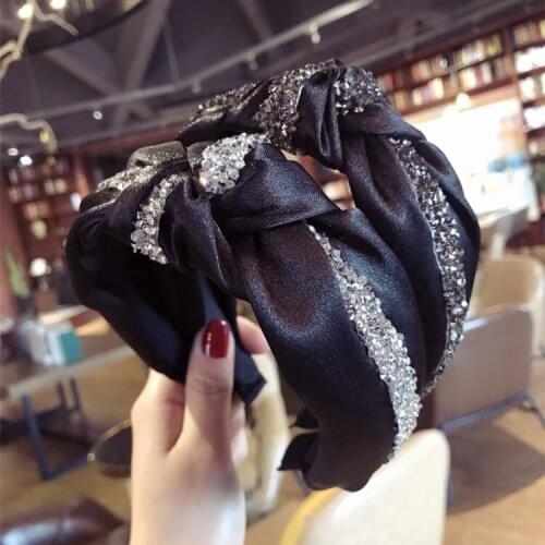 Anise Luxury Cloth Cross Rhinestone Headbands Fashion Black Wide Headband Hair Hoop Accessories for Women Girls Headdres Jewelry