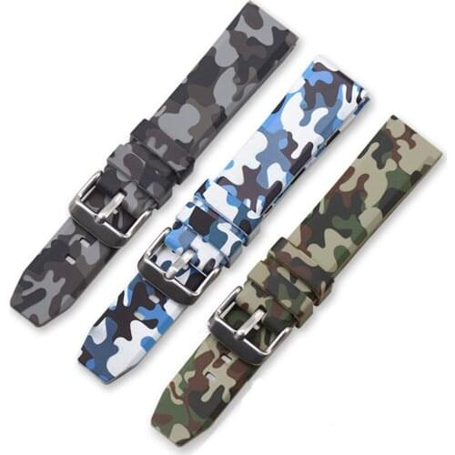 20mm 22mm 24mm Universal Replacement Camouflage Silicone Watch Strap Outdoor Sports Personalized Camouflage Watchband